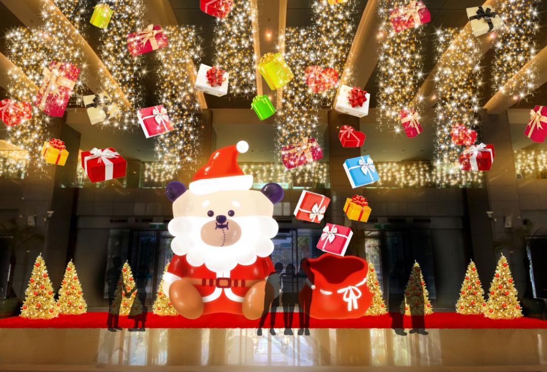 「桑塔熊FUN樂園」以充滿童心耶誕節慶元素設計,打造大型氣膜藝術裝置,結合璀璨耶誕燈飾,充滿趣味。(