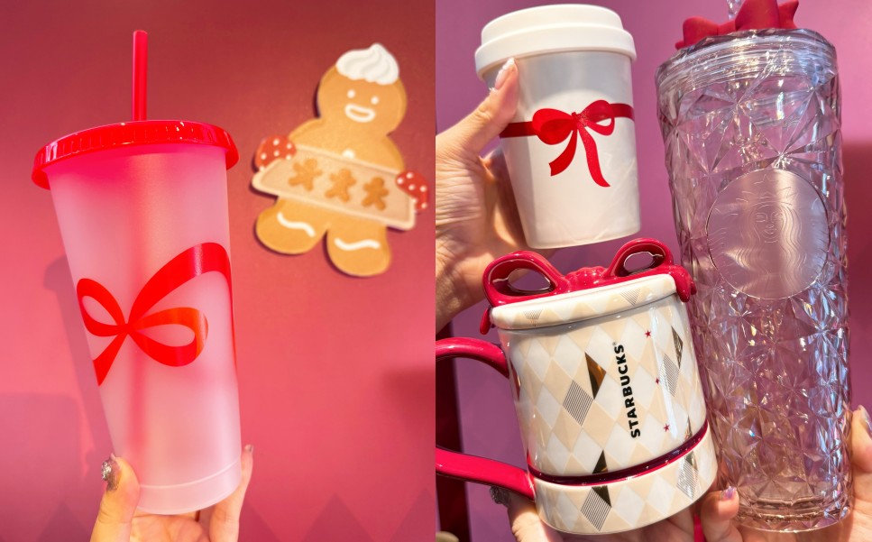 應景典雅的耶誕紅色緞帶與蝴蝶結等元素巧妙融入設計,更搭配經典針織紋立體浮雕工藝。(圖/記者郭宣暄攝)